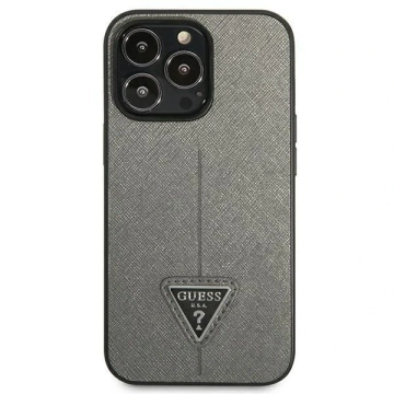 Etui Guess GUHCP14LPSATLG do Apple iPhone 14 Pro 6,1" srebrný/strieborný pevný obal SaffianoTriangle Logo