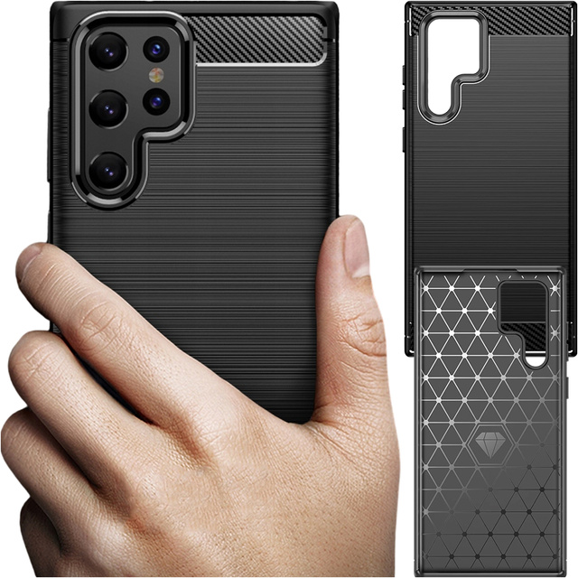 Etui do Samsung Galaxy S24 Ultra pancerne plecki obudowa na telefon case Alogy Carbon Silicone czarne + Szkło