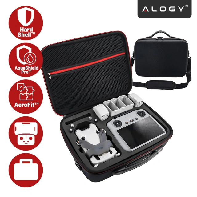 Hard Case Kufrové pouzdro pro DJI Mini 4 Pro / DJI Mini 3 Pro / Mini 3 Drone Pevné s popruhem Pevné pouzdro Alogy Black