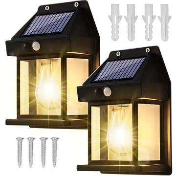 2x Solar LED lamp facade wall outdoor Bulb motion sensor twilight waterproof IP65 retro garden wall lamp [2pcs]