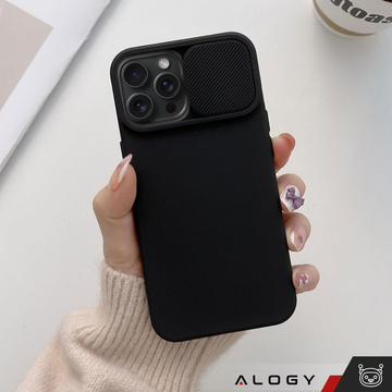 Hülle für iPhone 15 Pro Max Slide Case mit Objektivschutz Kameragehäuse Mattschwarz Alogy Soft Matt Glass