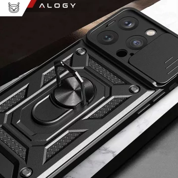 Pouzdro pro Apple iPhone 16 Pro obrněné Slide Case Ring pouzdro ochrana fotoaparátu Camshield Alogy černé