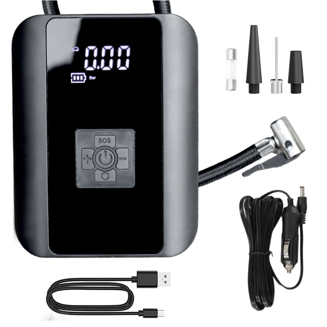 Electric Bicycle Pump for Bicycle Cordless Car Air Compressor Portable with Flashlight 150 PSI Alogy Black