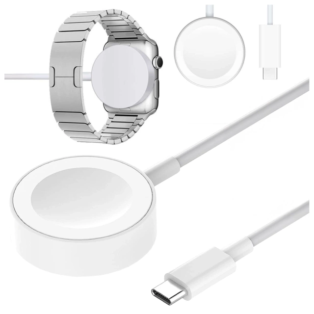 Магнітний індуктивний зарядний кабель Alogy QI для Apple Watch USB-C type C 100см 1M Білий