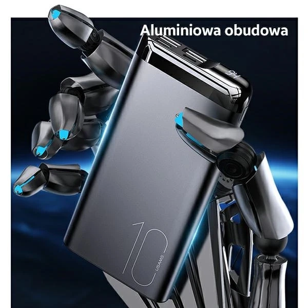 USAMS Powerbank PB55 10000mAh 2xUSB LED displej šedý/šedý 10KCD14801 (US-CD148) hliník