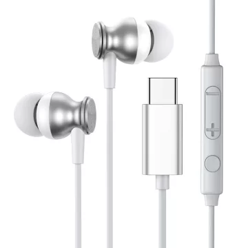 Slúchadlá do uší Joyroom USB typu C s diaľkovým ovládaním a mikrofónom strieborné (JR-EC04 Silver)
