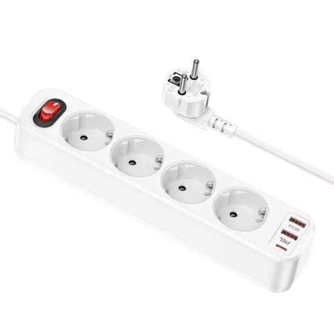 HOCO 4-Port Power Strip 2x USB-A Type C PD QC3.0 20W NS1 1.8m