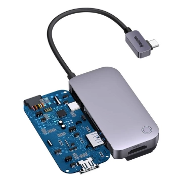 Концентратор 6 в 1 Baseus PadJoy Series USB-C до USB 3.0 HDMI USB-C PD jack 3,5 мм SD/TF (szary)