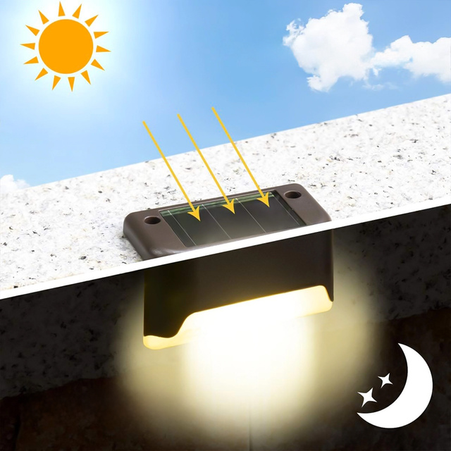 LED solárne záhradné svietidlo na terasu, balkón, schody, zábradlie so súmrakovým senzorom, AAA batéria, čierna