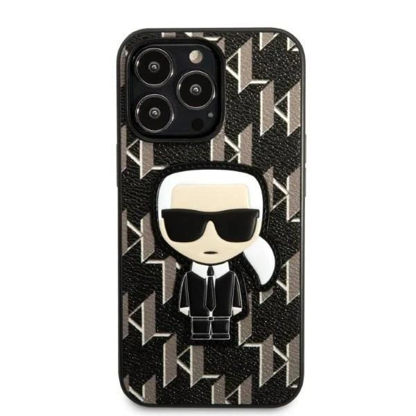 Handyschutzhülle Karl Lagerfeld KLHCP13LPMNIKBK für Apple iPhone 13 Pro / 13 6.1" Hardcase schwarz/schwarz Monogram Ikonik Patch