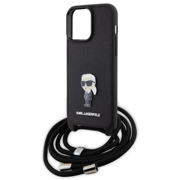 Etui Karl Lagerfeld KLHCP15XSASKNPSK do iPhone 15 Pro Max 6.7" hardcase czarny/black Crossbody Saffiano Monogram Metal Pin Karl