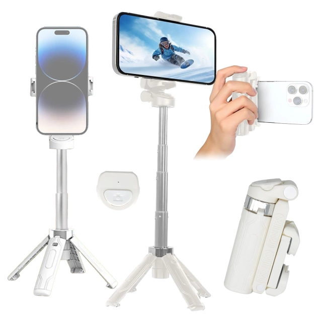 Selfie Stick Mini Tripod stabilny kompaktowy lekki Kijek do Selfie i Statyw Rozkładany 360° z Pilotem Bluetooth 10m, Stojak do Zdjęć i Nagrywania, Alogy FlexiShot™ Biały