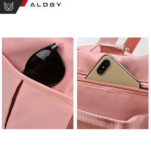 Жіноча спортивна сумка через плече в зал, в літак, ручна поклажа, 48х25, тканина тренувальна, Alogy, Рожевий