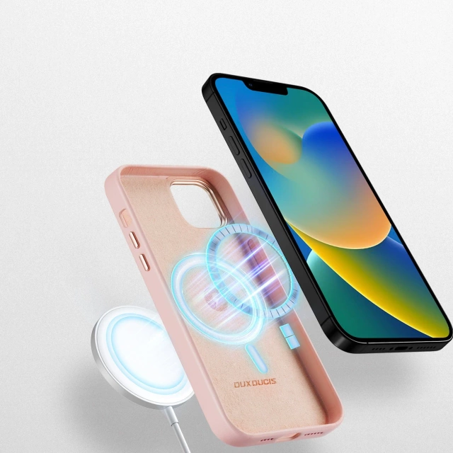Kožený kryt Dux Ducis Grit pro iPhone 14 Plus Elegantní PU kožený kryt (kompatibilní s MagSafe) růžový