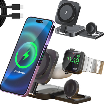 Qi Mag Safe 15W індуктивний зарядний пристрій для iPhone Apple Watch AirPods wireless 3in1 Docking station black