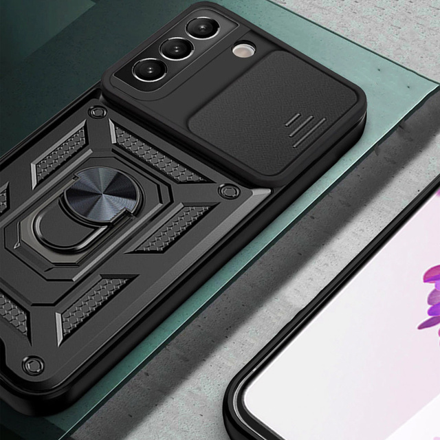 Pancierové puzdro s krytom fotoaparátu Alogy Camshield Stand Ring pre Samsung Galaxy S22 Plus black