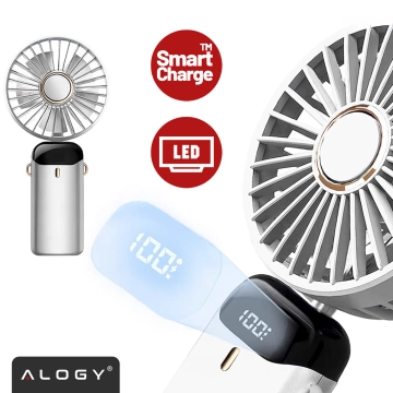Alogy CoolBreeze™ Cordless Portable Desktop Handheld Fan with Phone Holder, USB-C Charging, 18650 Battery – White