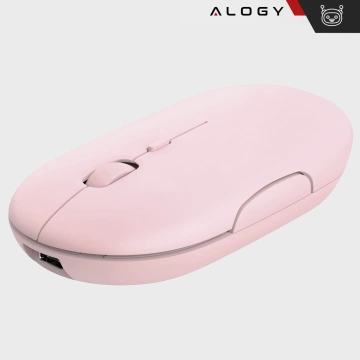 Bezdrôtová myš Alogy malá ergonomická myš k notebooku PC bluetooth 2,4GHz tichá ružová