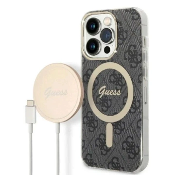 Nabíječka pouzdra Zestaw Guess GUBPP14XH4EACSK iPhone 14 Pro Max 6,7" černé/černé pevné pouzdro 4G Print MagSafe
