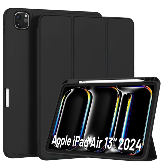 Etui ochronne z miejscem na rysik do Apple iPad Air 13" 2024/2025, iPad Pro 12.9" 2018-2022 Alogy Book Cover Case obudowa na tablet Czarne + Szkło