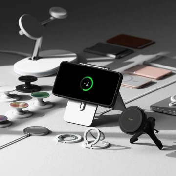 Чохол для Samsung Galaxy S25 Plus чорного кольору з силіконовим кільцем, магнітним MagSafe