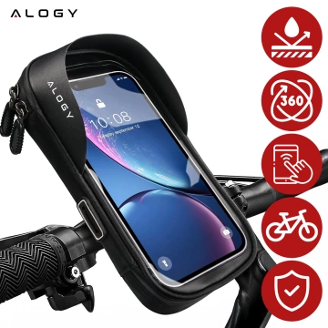 Tasche Wasserdichte Fahrradtasche für Telefon 6,4 Zoll Lenkerhalter 0,5 l Alogy Schwarz
