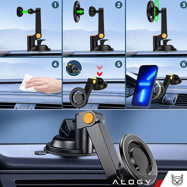 Magnetische Autotelefonhalterung für Auto, Auto, Fenster, Cockpit, Armaturenbrett, Telefon, Mag Safe Alogy, Schwarz