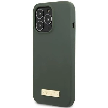 Etui Guess GUHMP13XSPLA do Apple iPhone 13 Pro Max 6,7" zielony/khaki pevné puzdro Silicone Logo Plate MagSafe