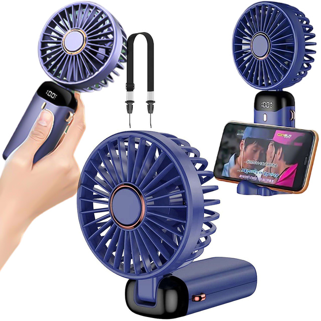 Fan Fan Handheld Fan Wireless Alogy Desktop Portable Handheld with Phone Holder USB-C Navy Blue