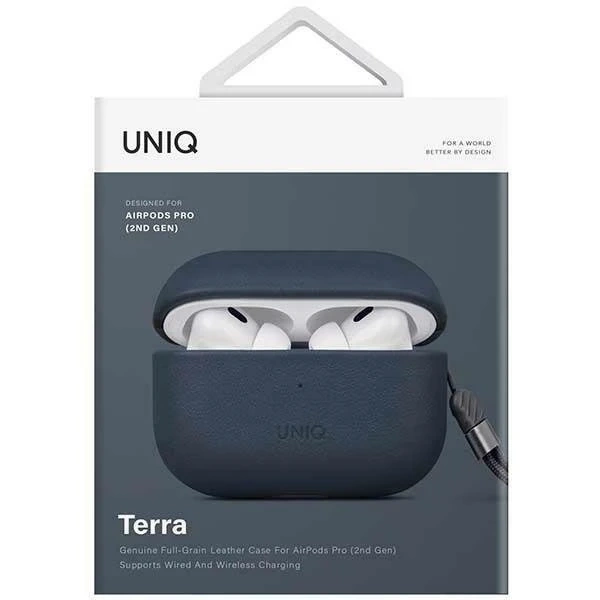 UNIQ Terra Kopfhörer-Schutzhülle für AirPods Pro 2nd Gen. Echtes Leder blau/spaceblau