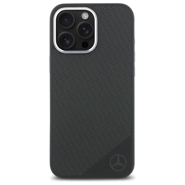 Mercedes für iPhone 16 Pro Max 6,9" Hardcase Silikon Tonal Logo Holzmuster MagSafe Schwarz