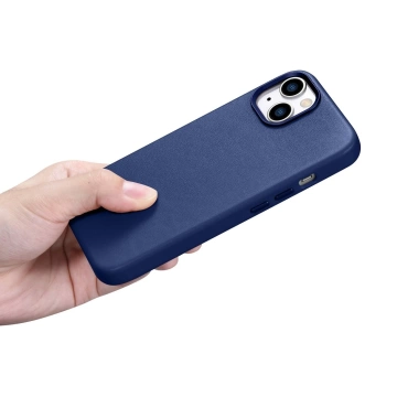 iCarer Case Leather Genuine Leather Phone Case for iPhone 14 Plus Blue (MagSafe Compatible)