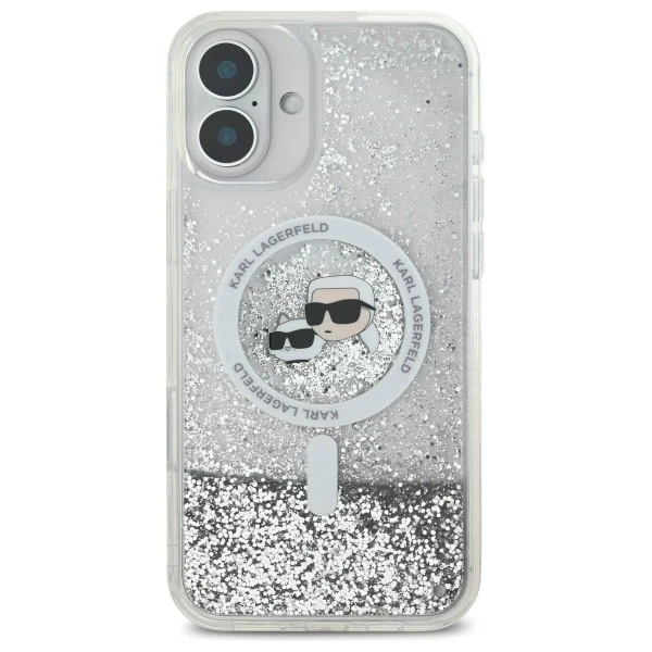 Etui Karl Lagerfeld für iPhone 16 6.1" Magsafe Hardcase Transparent Liquid Glitter Karl