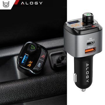 Alogy Car FM Transmitter USB QC 3.0 Nabíječka USB-C PD Bluetooth MP3 přehrávač