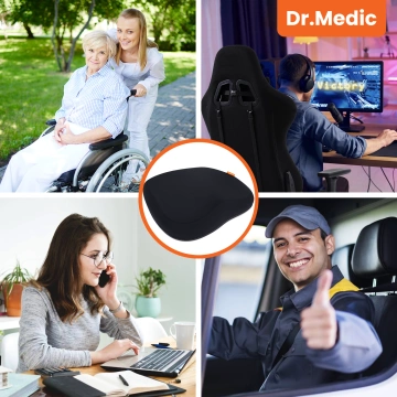 Ергономічна подушка для офісного сидіння DR.MEDIC ComfySeat™ з опорою для куприка для автомобільного офісного крісла, чорного кольору