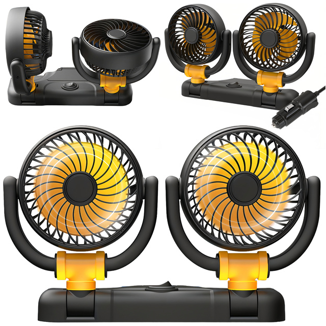 Dvojitý ventilátor do kokpitu, nastaviteľný, tichý, do zapaľovača cigariet pre Alogy Car 12V Black