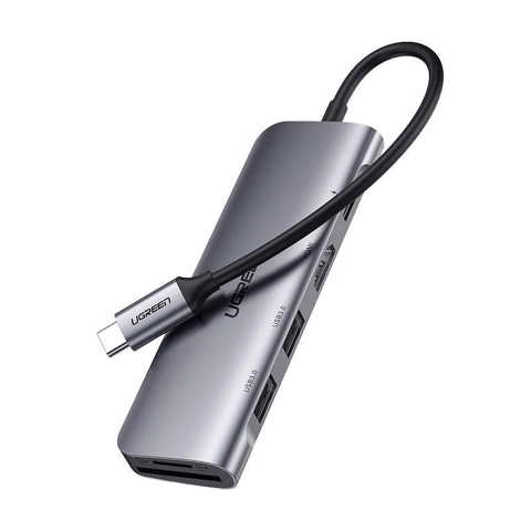 Адаптер Ugreen CM195 ​​USB-C HDMI USB-A SD TF PD 100W Hub 6-в-1 сірий