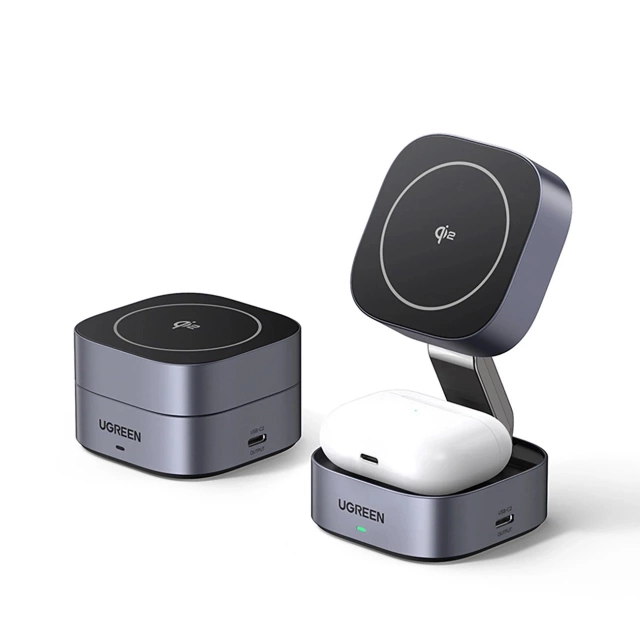 Зарядний пристрій Ugreen W702 3-в-1 MagSafe Qi2 15 Вт, складний, USB-C, чорний