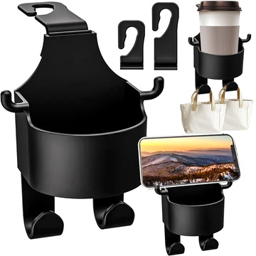 Hanger holder hook car 5in1 for seat headrest car organizer for cup drink Alogy Car Black