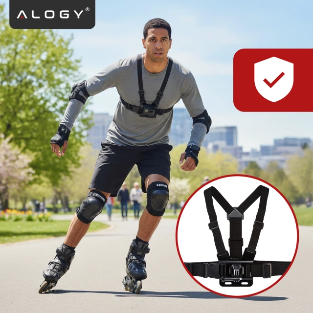 Спортивний ремінь Alogy Chest нагрудний тримач для фотоапарата, камер GoPro, телефону універсальний Black