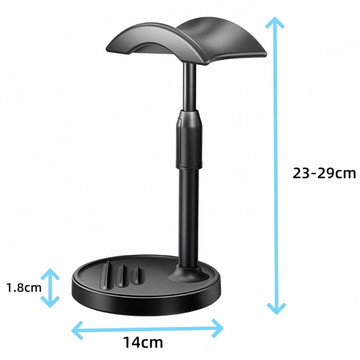 Desk Stand Headphone Hook Holder Adjustable for Desk with Phone Stand Hanger Hook Alogy Black