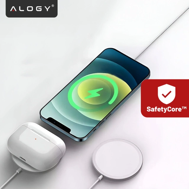 Ładowarka indukcyjna do iPhone do MagSafe – bezprzewodowa 15W, szybkie i stabilne ładowanie dla iPhone 12/13/14/15/16/17/ Pro / Max / Mini / Air – Alogy MagCharge™ Biała