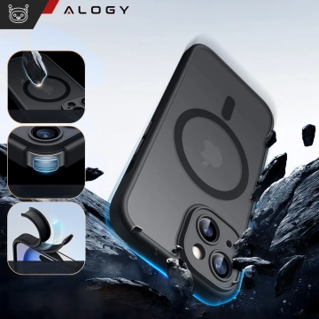 Etui + Szkło hartowane do Apple iPhone 15 Plus obudowa Alogy MagSafe Hybrid Matte Case pokrowiec matowy z ochroną obiektywu czarny 