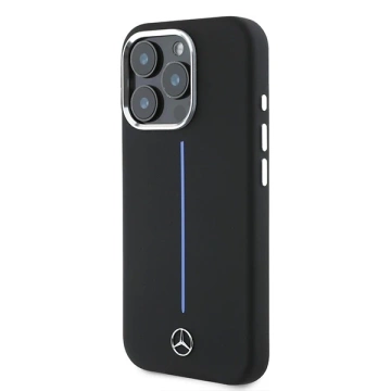Puzdro Mercedes pre iPhone 16 Pro Max 6,9" pevné silikónové puzdro s modrým pruhom MagSafe čierne
