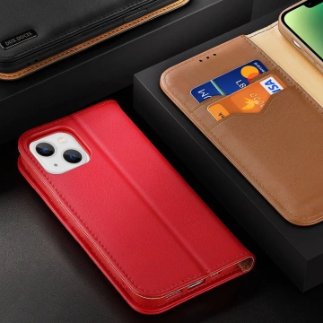 Wallet case with RFID blocking for iPhone 15 Plus Dux Ducis Hivo - brown