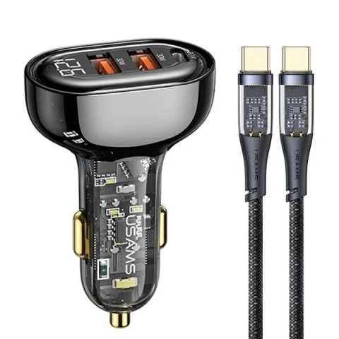 Nabíječka do auta USAMS 2xUSB 1xUSB-C 80W Kabel USB-C pro rychlé nabíjení - USB-C BXLACCTC01