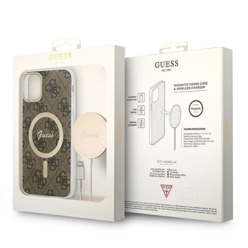 Zestaw Guess GUBPN61H4EACSW Case Charger iPhone 11 6,1" hard case 4G MagSafe Print brązowy/brown