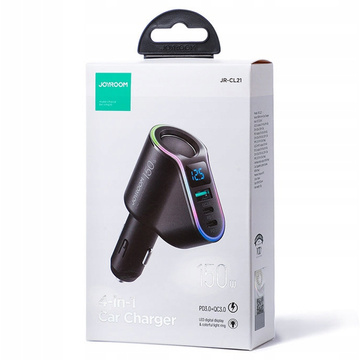USB QC 3.0 autonabíjačka 2x USB-C PD 150W rozbočovač JoyRoom Car Charger 4v1 RGB LED čierna