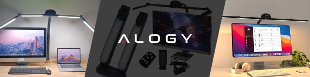 Lampa Biurkowa LED RGB do Monitora ze Składaną Konstrukcją, Regulowaną Jasnością i Pełnym Spektrum Światła, z Mocowaniem do Blatu, Ochrona Oczu, Alogy VisionBar™ – Czarna