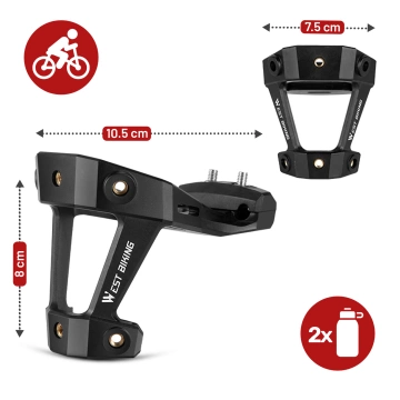 Adapter Rowerowy pod Siodełko – Uchwyt na 2 Koszyki na Bidon, Bike Seat Mount, Montaż do Sztycy, Aluminiowy, Czarny
